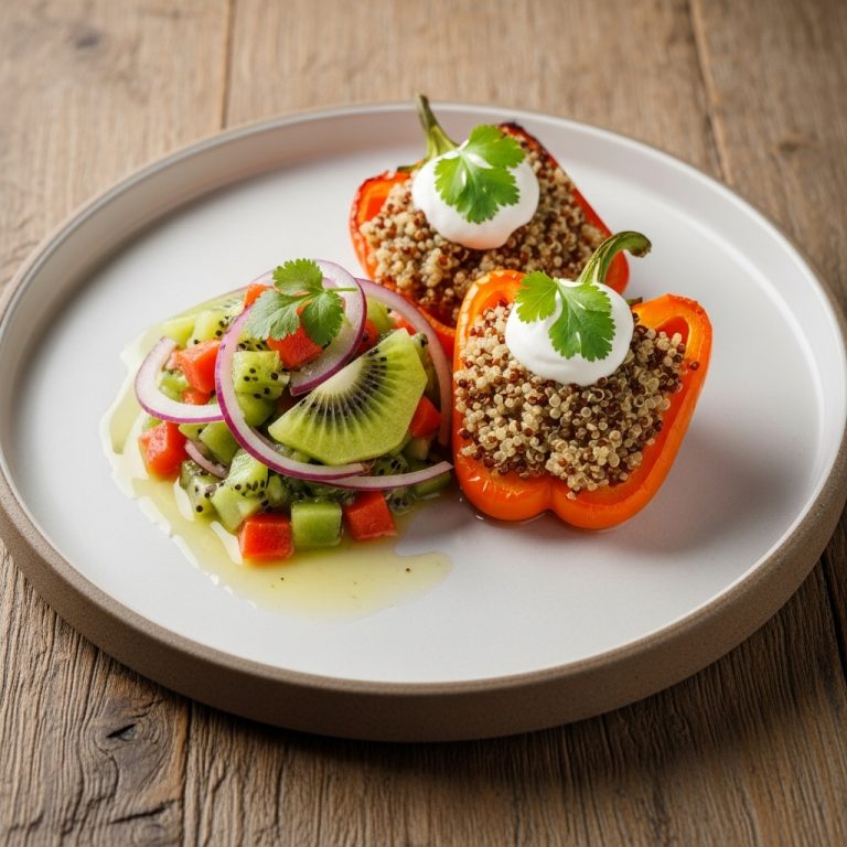 Mouthwatering Vegan New Zealand Dinner: Kiwifruit Ceviche & Quinoa Stuffed Bell Peppers with Cashew Sour Cream