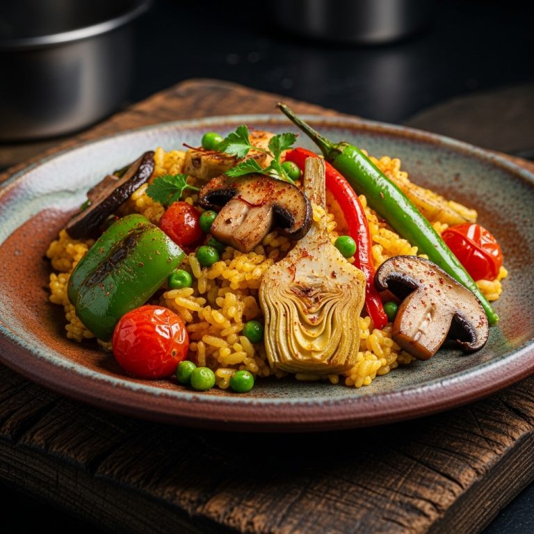 Mouthwatering Vegan Spanish Dinner for Two: Aromatic Paella-Style Risotto with Saffron-Infused Vegetables