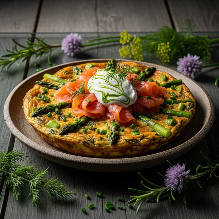 New Zealand Smoked Salmon and Asparagus Frittata with Herb-Infused Cream