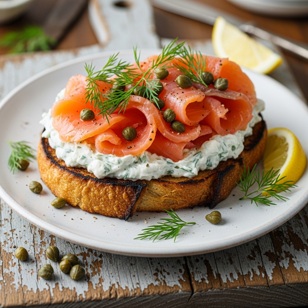 Nordic Brunch Symphony: Fresh Smoked Salmon & Herb-infused Cream Cheese Toast
