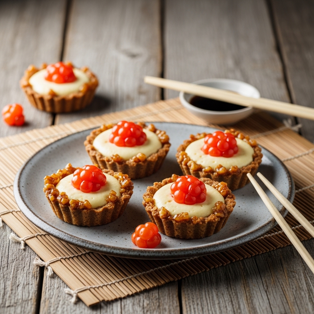 Nordic Cloudberry Cheesecake Tartlets with Caramelized Walnut Crust