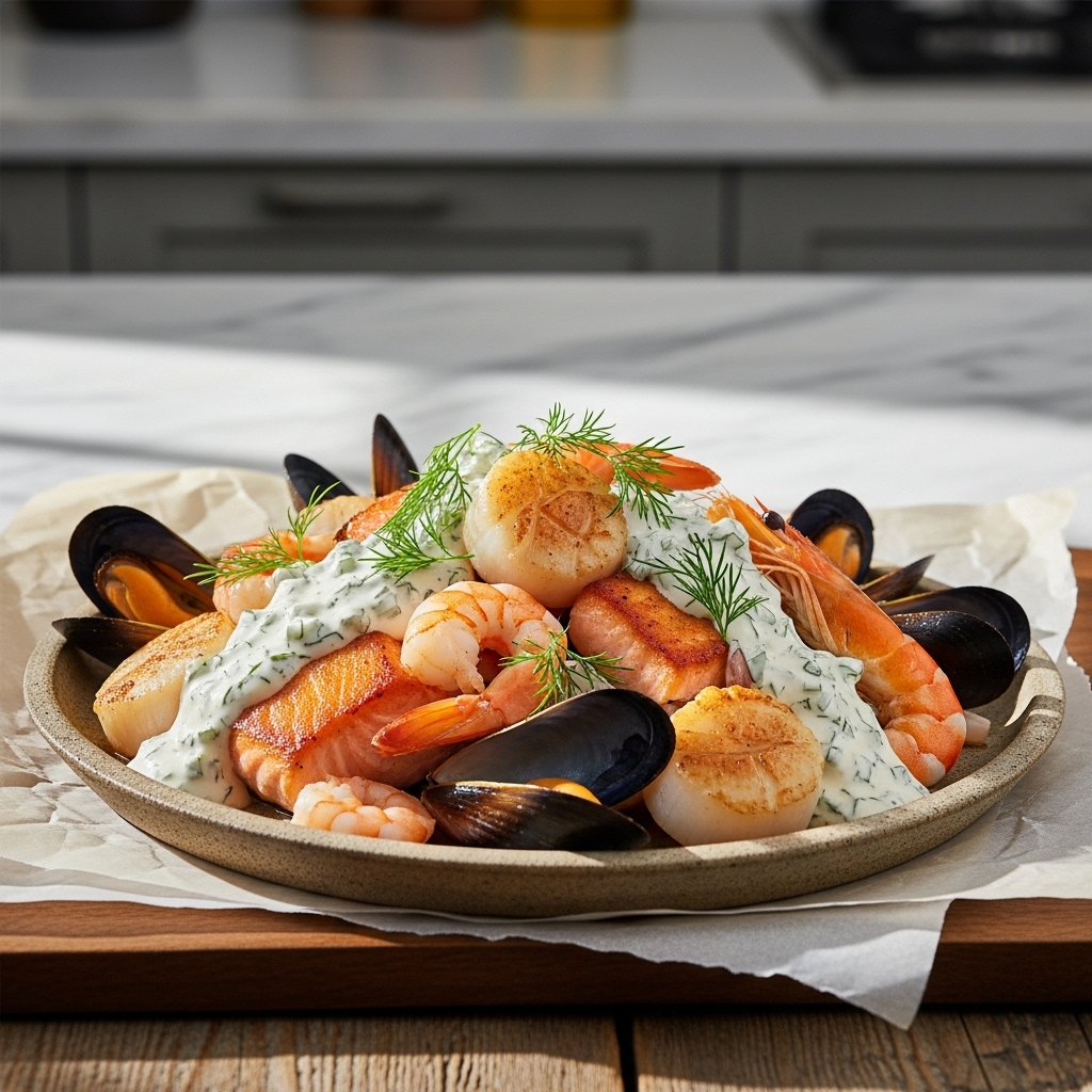 Nordic Seafood Medley with Dill Sauce: A Mouthwatering Symphony of Flavors