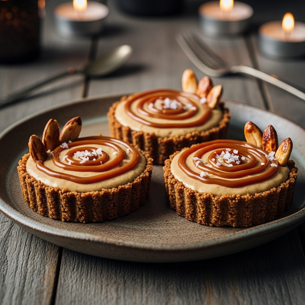 Paleo Almond Butter Caramel Mousse Tarts