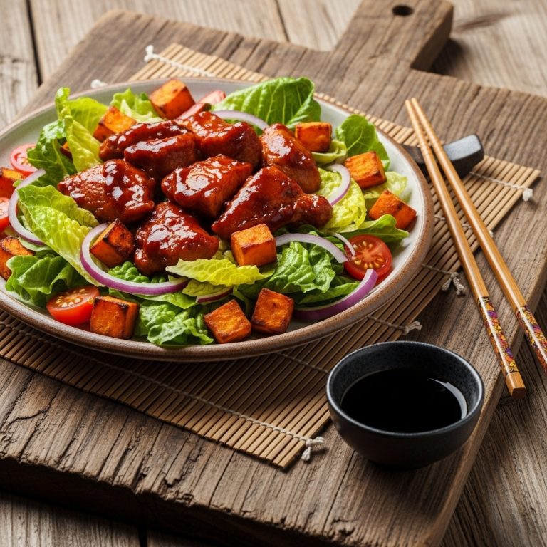 “Paleo BBQ Chicken Salad with Crispy Roasted Sweet Potatoes”