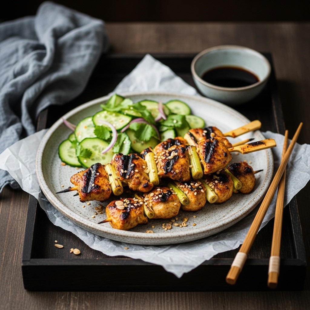 Paleo Cambodian Snack: Lemongrass Chicken Skewers with Cucumber Salad