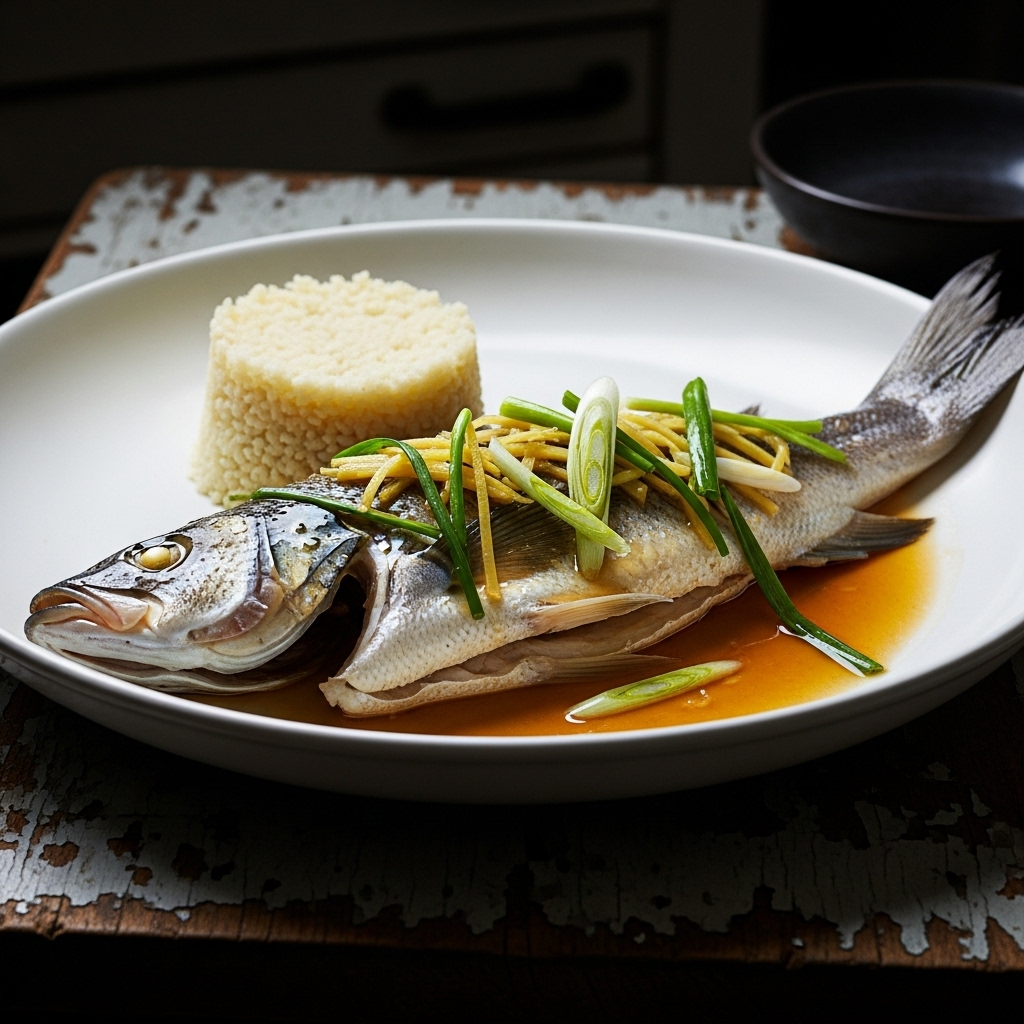Paleo Chinese Steamed Fish in Ginger Scallion Sauce with Cauliflower Rice
