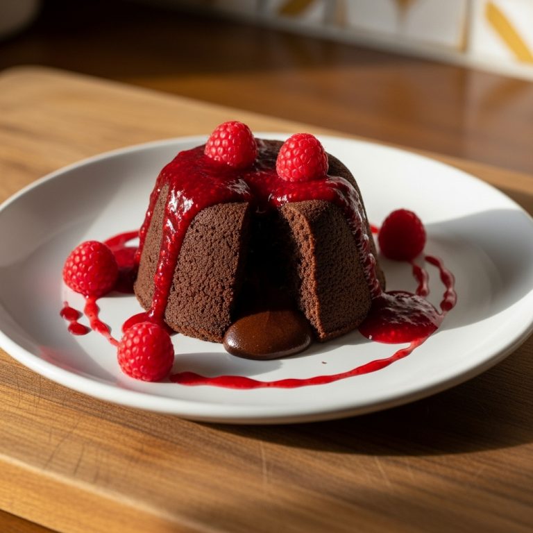 Paleo Chocolate Lava Cake with Raspberry Sauce