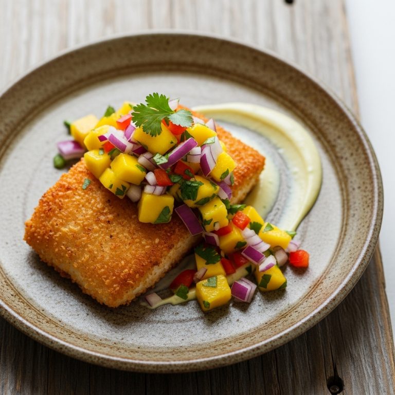Paleo Coconut Crusted Mahi Mahi with Mango Salsa and Lime Aioli