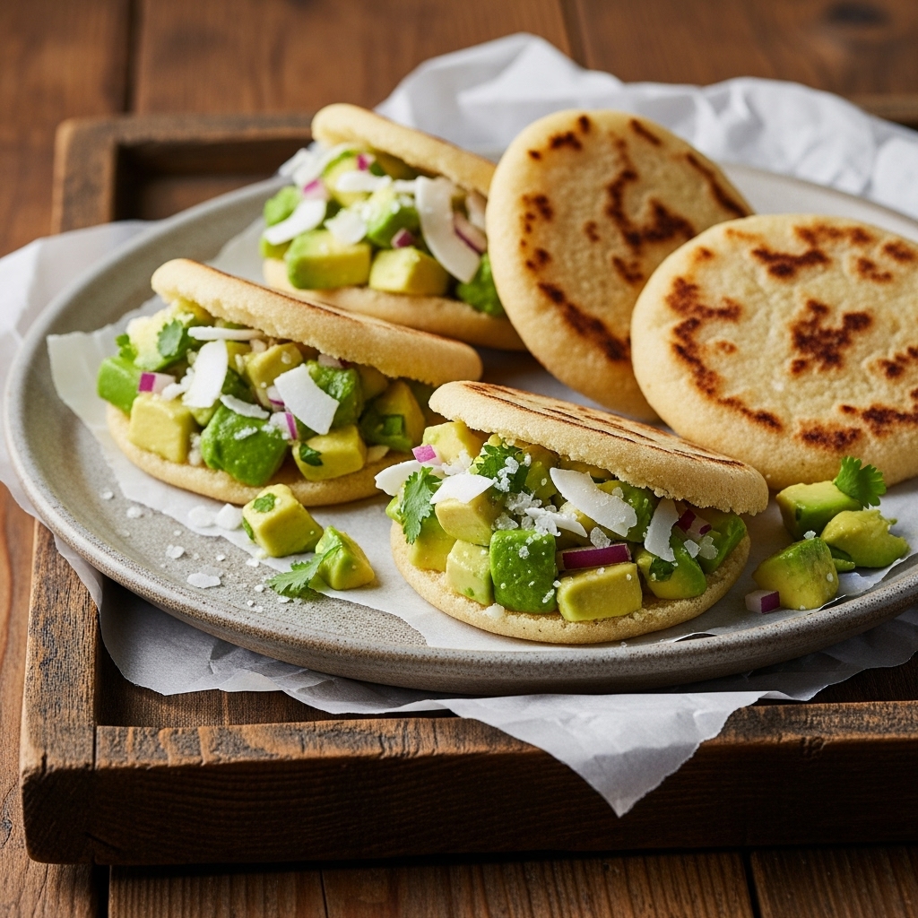 “Paleo Colombian Arepas with Coconut Avocado Salsa: A Mouthwatering Cinematic Experience”