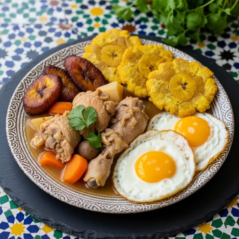Paleo Cuban Breakfast: Cocida de Pollo con Tostones, Maduros, y Huevos
