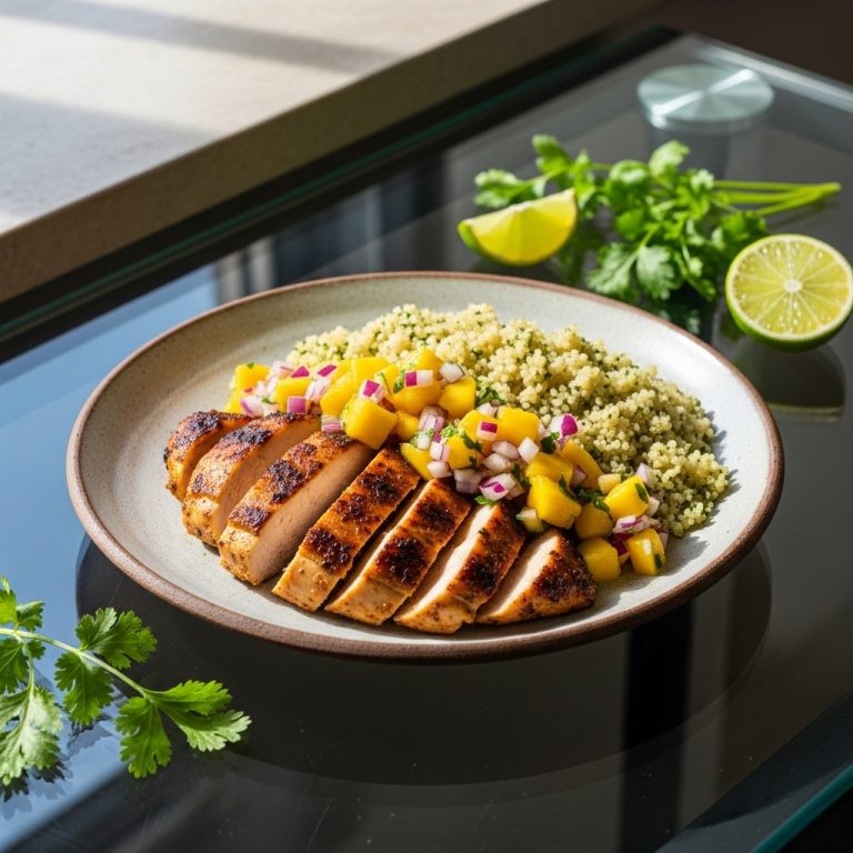 Paleo Cuban Mojo Chicken with Mango Salsa and Cilantro Lime Quinoa