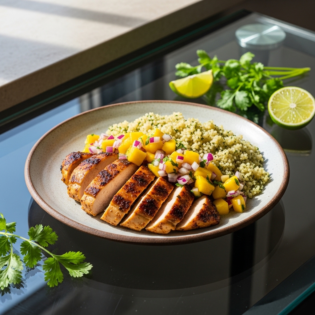 Paleo Cuban Mojo Chicken with Mango Salsa and Cilantro Lime Quinoa