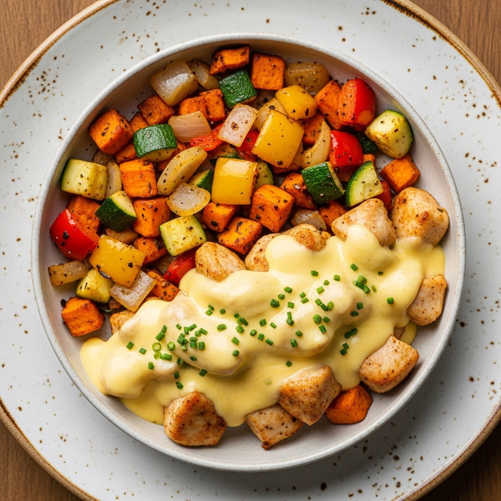 Paleo Dutch Brunch: Creamy Chicken Hollandaise and Veggie Hash Skillet