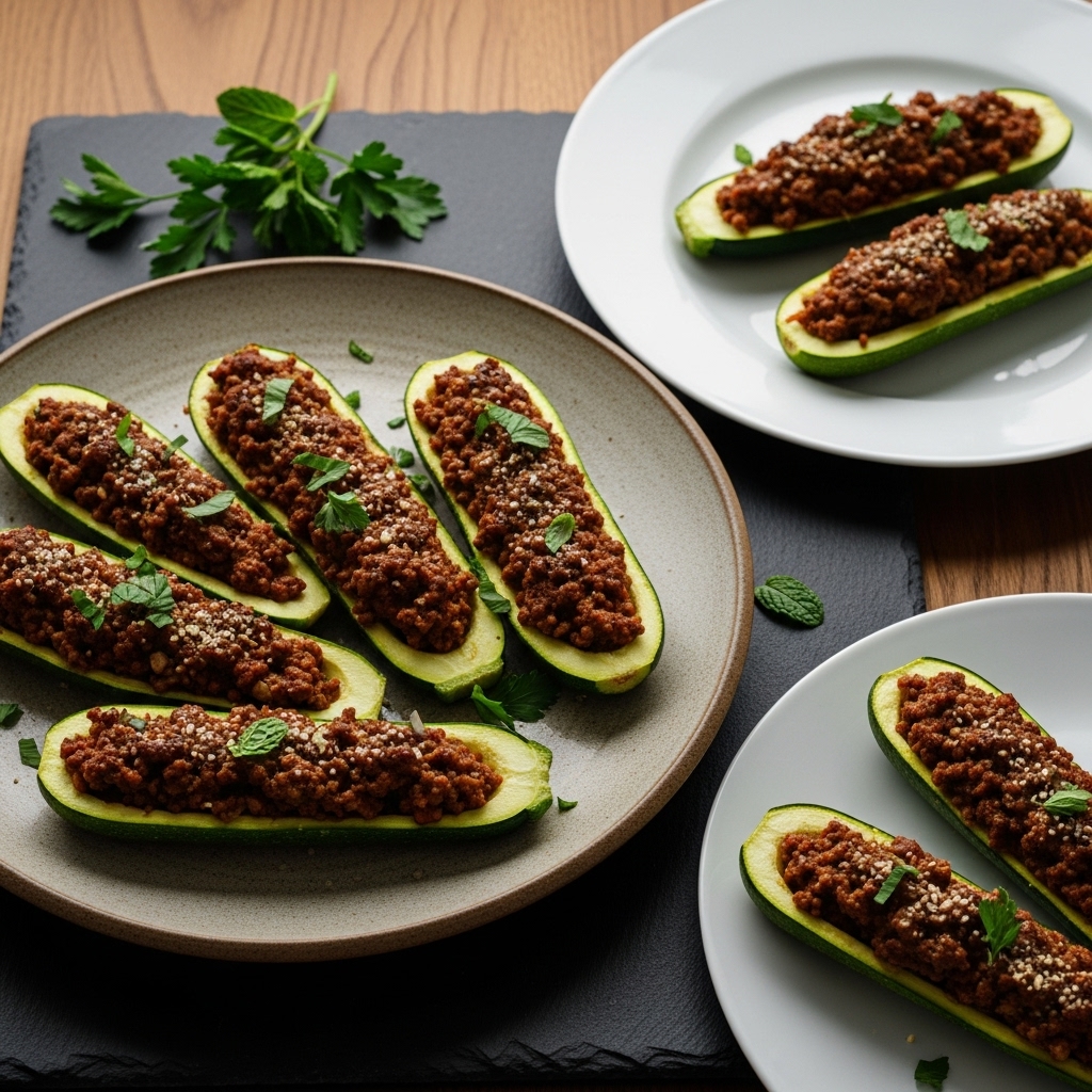 Paleo-Friendly Lebanese Zucchini Boats Stuffed with Spiced Ground Meat