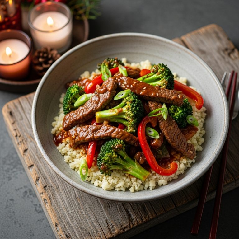 Paleo-Friendly Szechuan Beef Stir-Fry with Cauliflower Rice Bowl