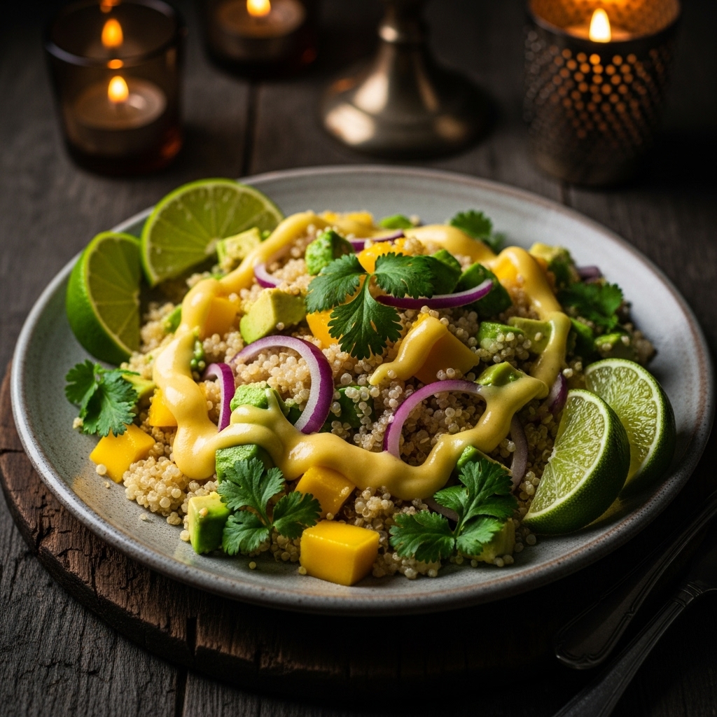 Paleo Indian Quinoa Salad with Mango-Lime Dressing