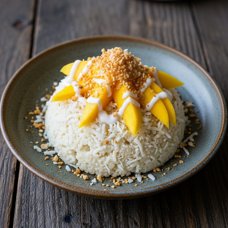 Paleo Indonesian Coconut Rice Pudding with Mango and Toasted Coconut Topping