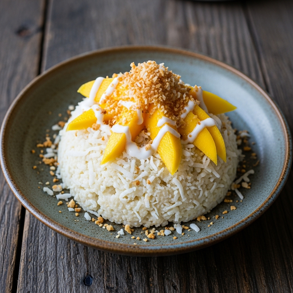 Paleo Indonesian Coconut Rice Pudding with Mango and Toasted Coconut Topping