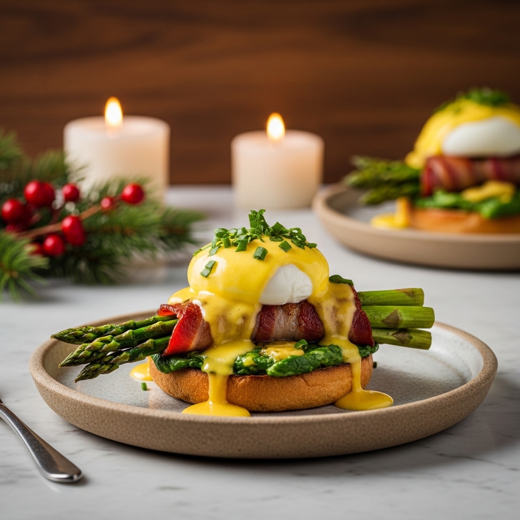 Paleo Irish Brunch: Wholesome Keto Stacked Eggs Benedict with Bacon-wrapped Asparagus Spears