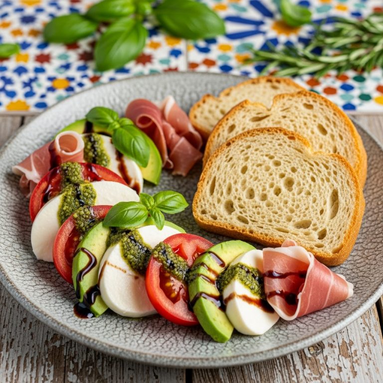 Paleo Italian Brunch: Creamy Avocado Caprese Salad with Prosciutto and Almond Flour Bread