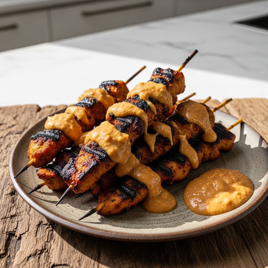 Paleo Malaysian Satay Chicken Skewers with Coconut Peanut Sauce
