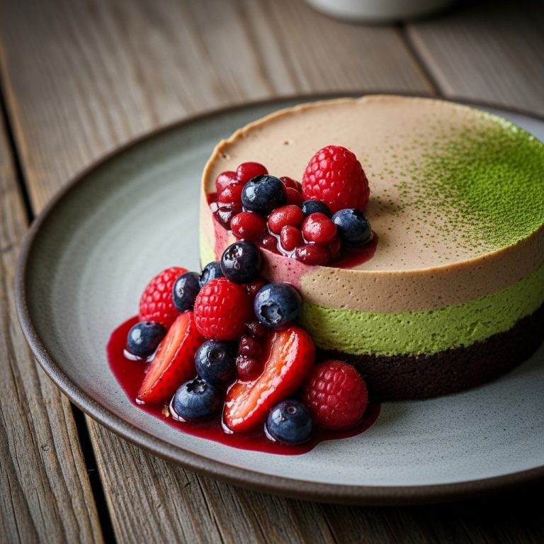 Paleo Matcha Azuki Bean Mousse Torte with Berry Compote
