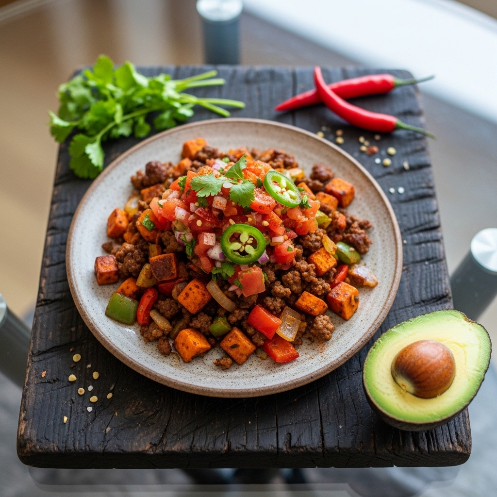 Paleo Mexican Breakfast Hash with Spicy Tomato Salsa