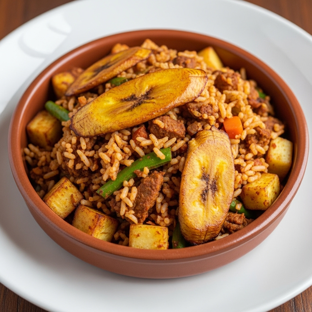 Paleo Nigerian Breakfast Hash: Spicy Plantain and Jollof Rice Skillet