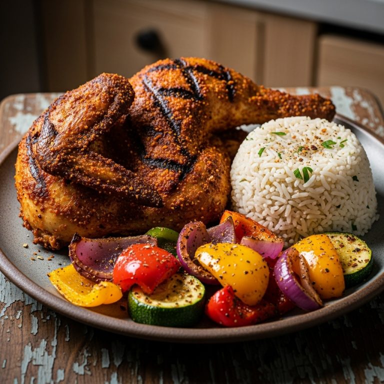 Paleo Nigerian-Style Grilled Chicken with Coconut Rice and Suya Spice Vegetables