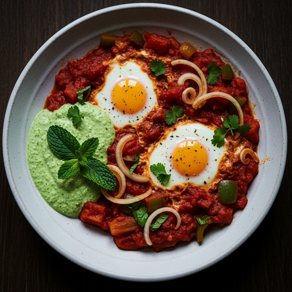 Paleo Pakistani Brunch: Spicy Shakshuka with Mint & Cilantro Chutney