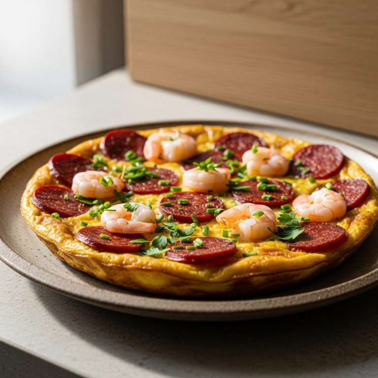 Paleo Portuguese Brunch: Creamy Portuguese-Inspired Shrimp and Chorizo Frittata with Aromatic Herbs