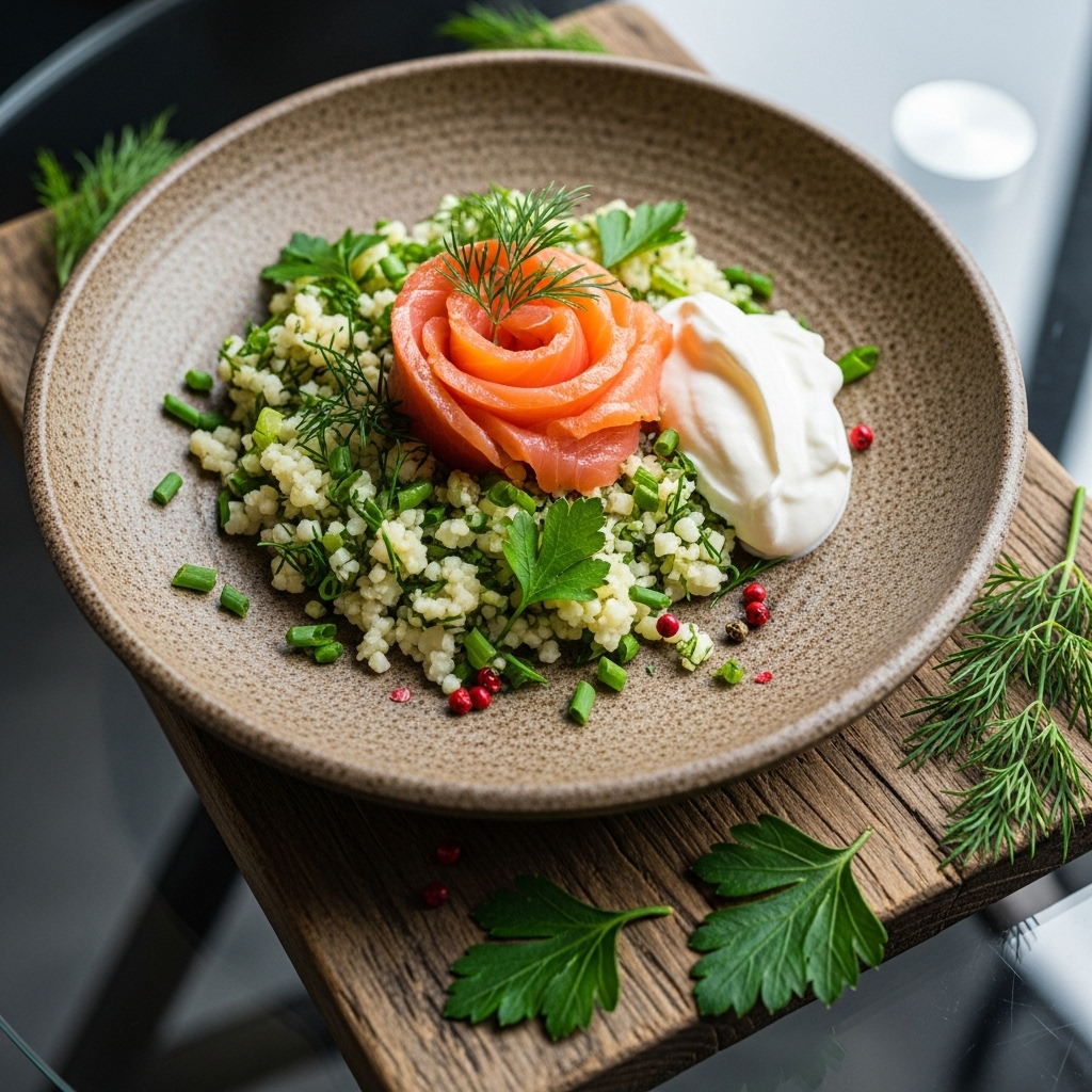 Paleo Russian Brunch: Kefir-Marinated Smoked Salmon with Herbed Cauliflower Rice
