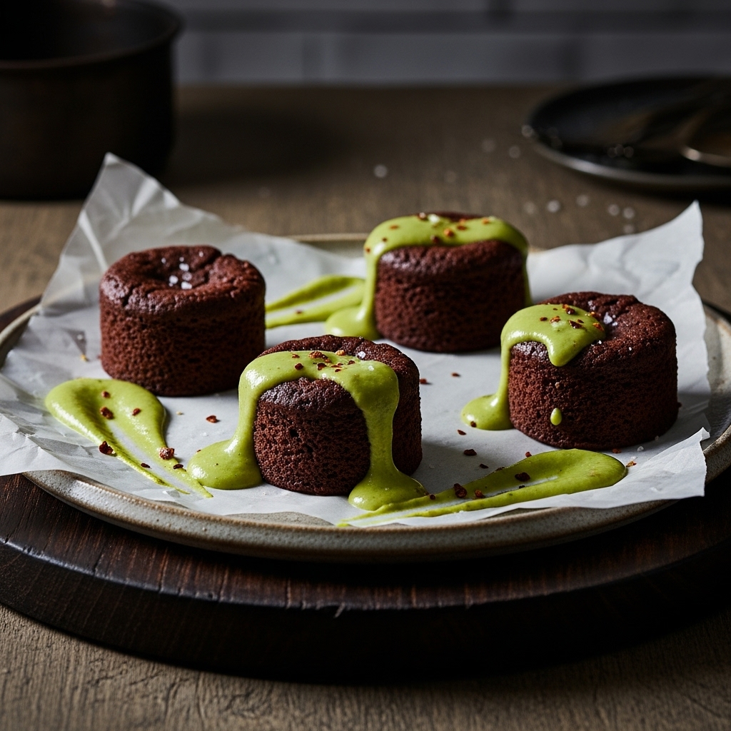 Paleo Tex-Mex Chocolate Mousse Cakes with Avocado Lime Sauce