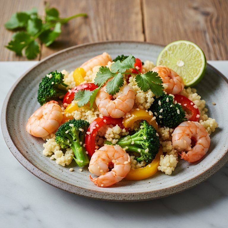 Paleo Thai Brunch Shrimp Scramble with Coconut-infused Vegetables