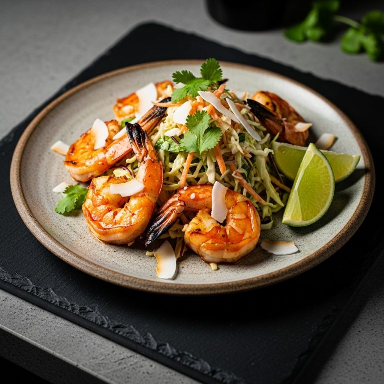“Paleo Thai Snack – Spicy Grilled Shrimp with Coconut Lime Slaw”