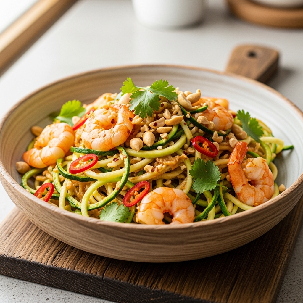 Paleo Thai Zucchini Noodle Pad Thai with Shrimp