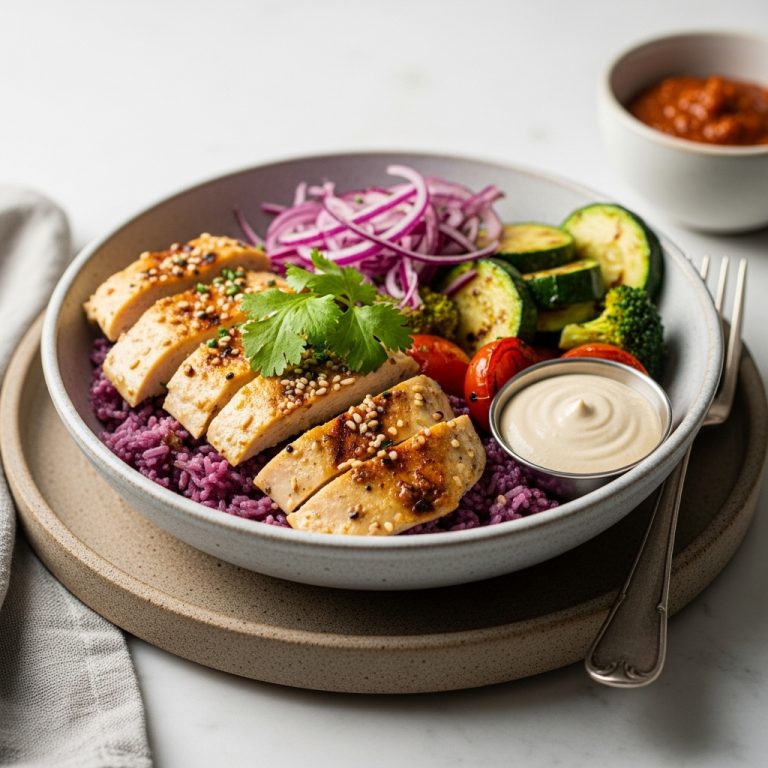 Paleo Turkish Lunch: Grilled Chicken Shawarma Bowls with Roasted Vegetables and Zesty Tahini Sauce