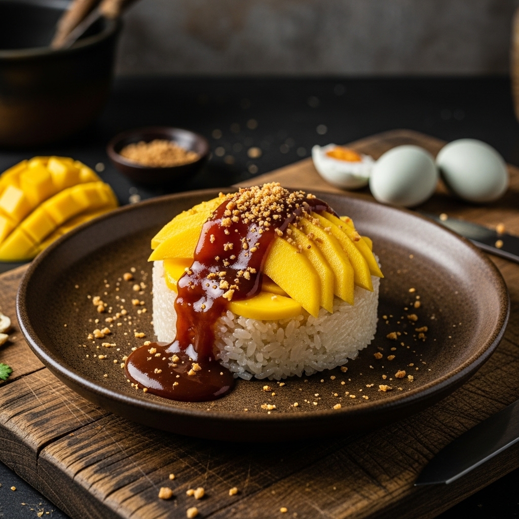 Paleo Vietnamese Coconut Sticky Rice with Mango and Salted Egg Caramel