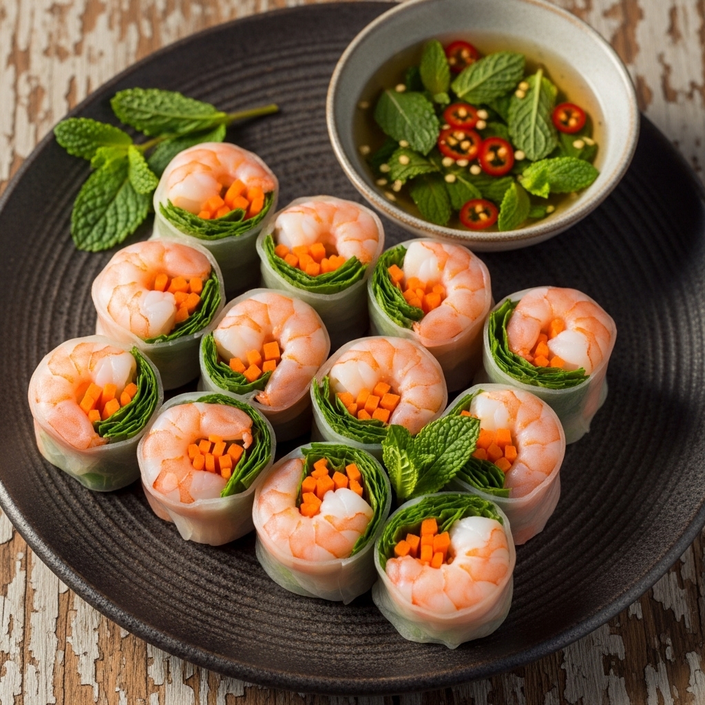 Paleo Vietnamese Shrimp Summer Rolls with Mint Chili Dipping Sauce