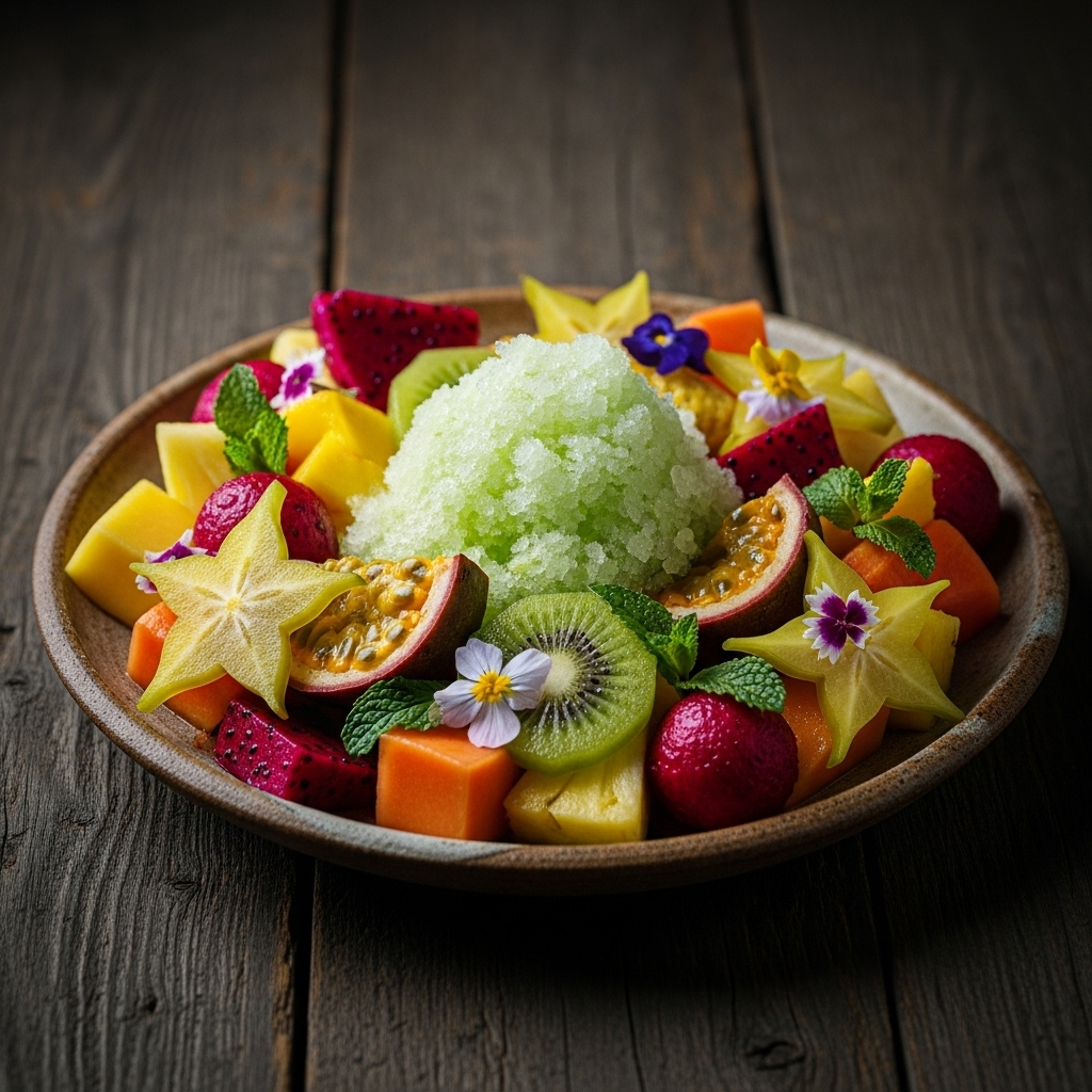 Paradise Found – Hawaiian Tropical Fruit Salad with Coconut-Lime Granita