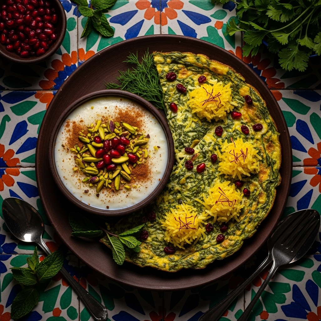 Persian Brunch Feast: Mouthwatering Shakarab Sholeh and Saffron-Infused Persian Frittata