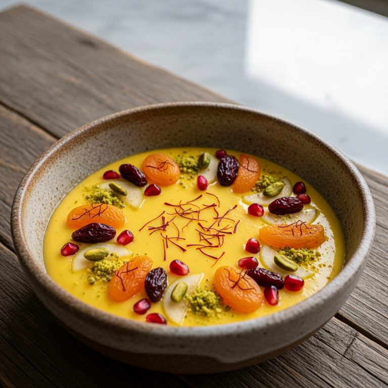 Persian Delight: Gluten-Free Fruit Saffron Custard (Sholeh Zard)