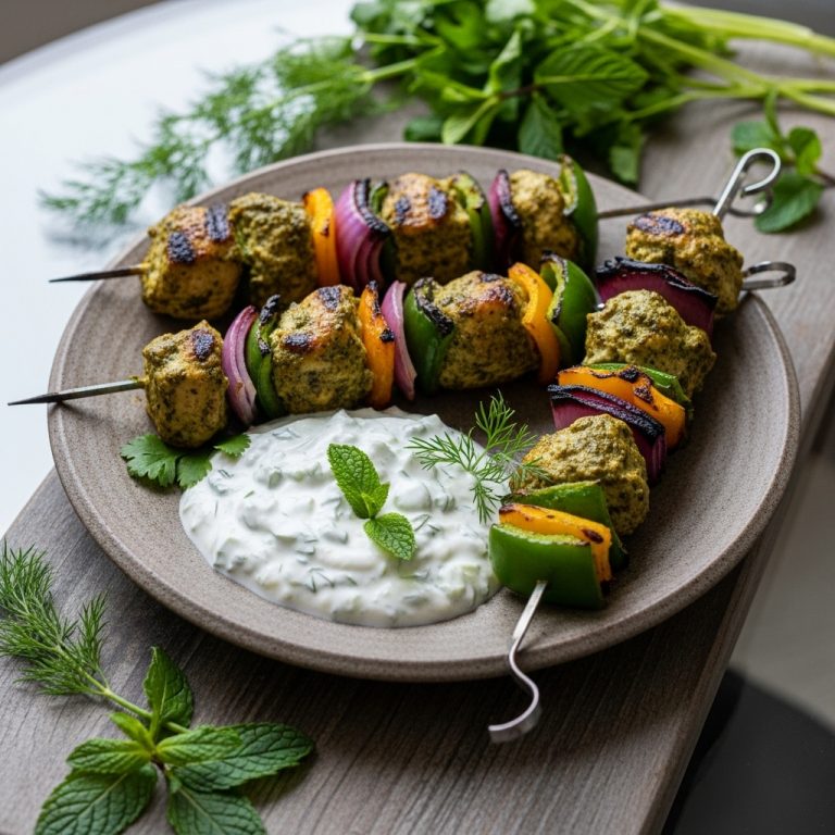 Persian Herbed Chicken Kabobs with Cucumber Yogurt Sauce (Paleo-Friendly)