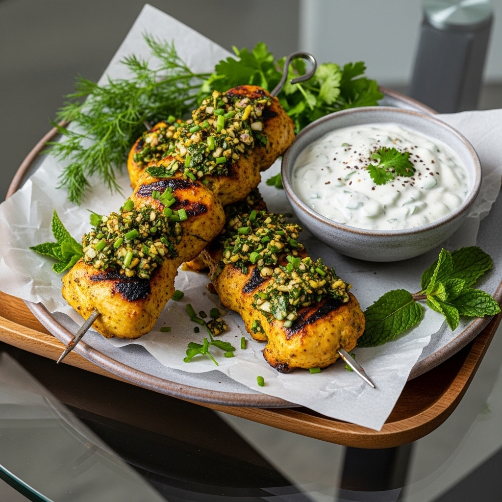 Persian Keto Herbed Chicken Kabobs with Cucumber-Yogurt Sauce