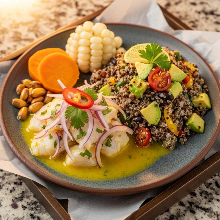 “Peruvian Breakfast Delight: Aromatic Ceviche and Quinoa Salad”