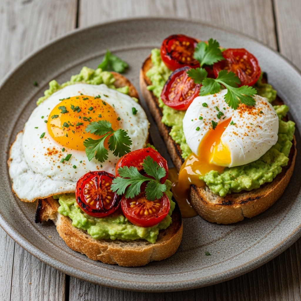 Peruvian Breakfast Delight: Scrumptious Avocado Toast with Eggs and Roasted Tomatoes