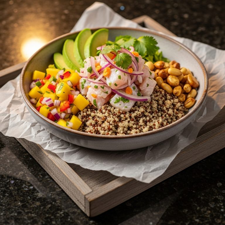 Peruvian Ceviche Quinoa Bowl with Mango Salsa – Gluten-Free Brunch Delight