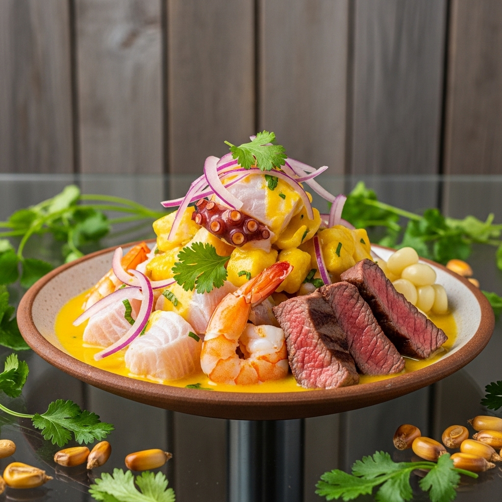 Peruvian Surf & Turf Ceviche with Aji Amarillo Sauce