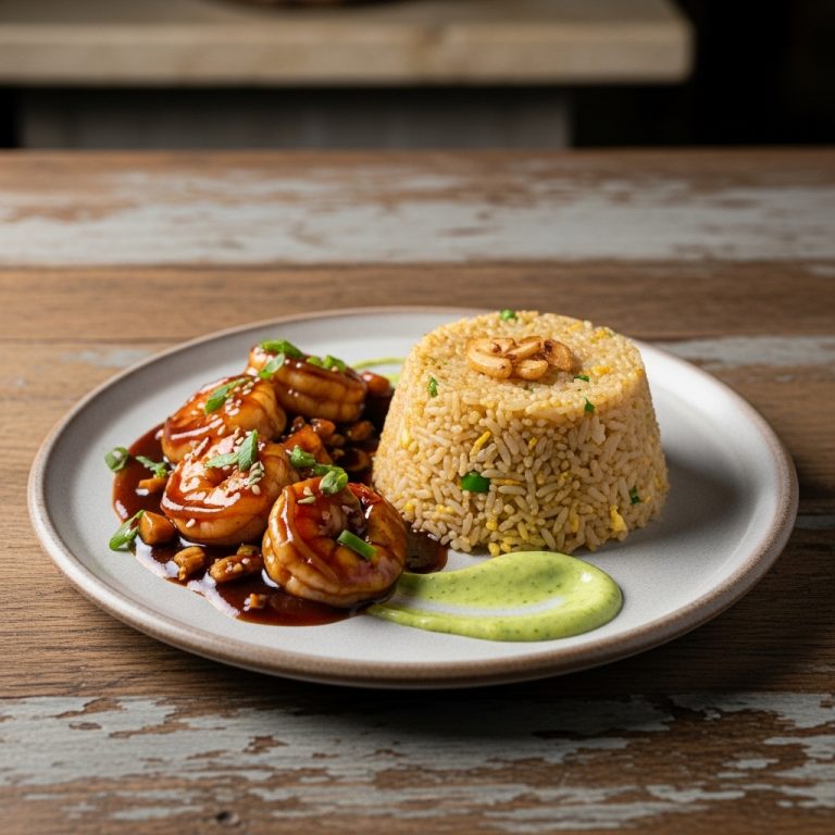 Philippine-Inspired Shrimp Adobo and Garlic Fried Rice with Calamansi Aioli