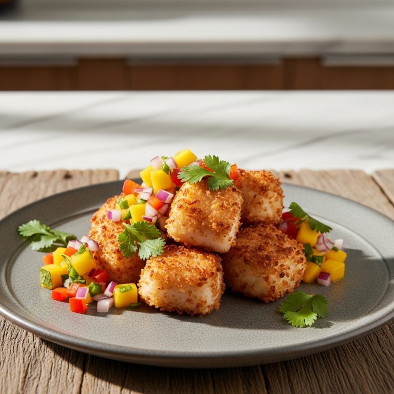 Polynesian Coconut-Crusted Mahi Mahi Bites With Mango Salsa